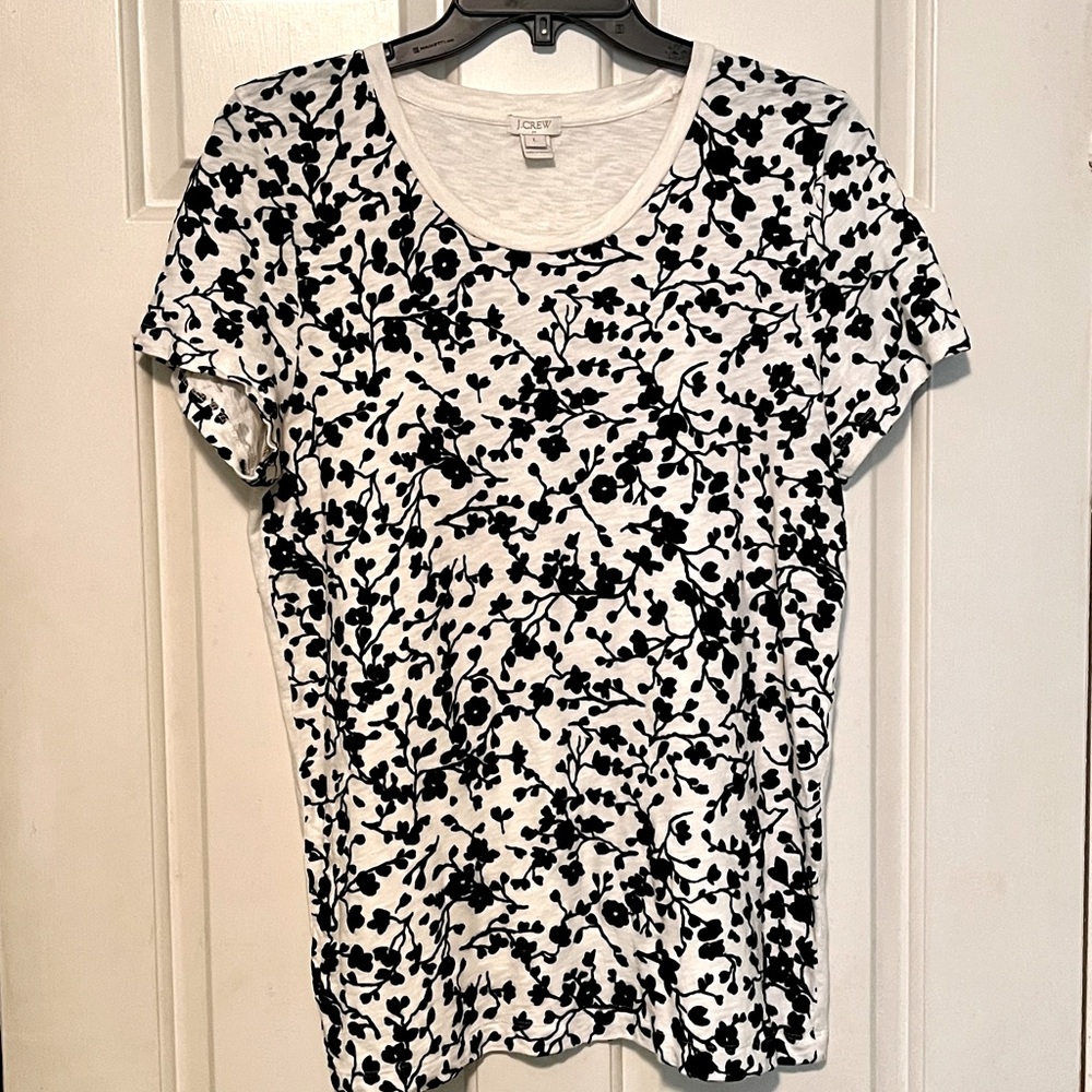 J. Crew Black and White Floral Short Sleeve Tee
